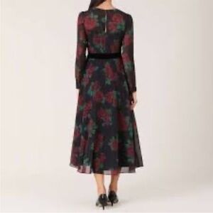 Elegant Black and Red Floral Long Sleeve Dress
